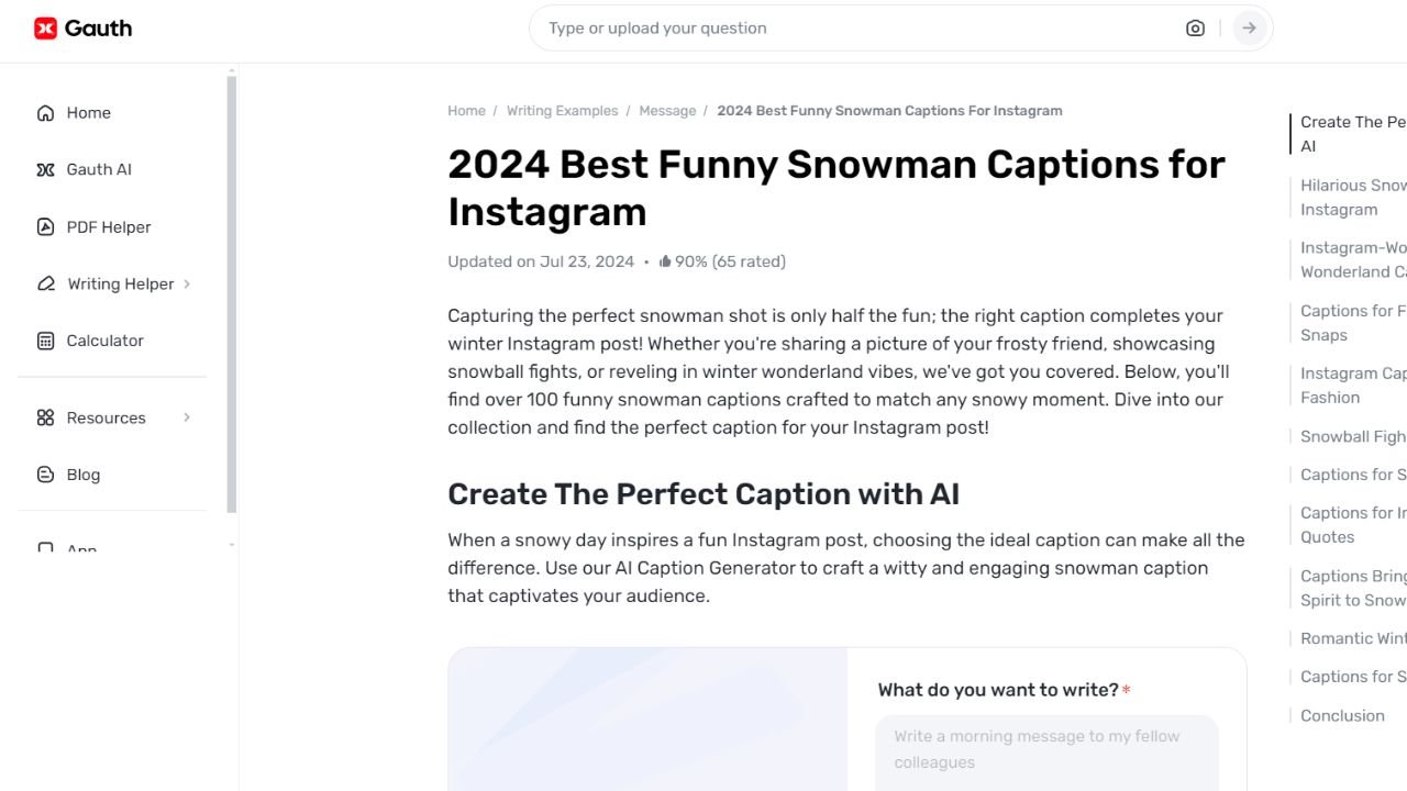 Use Gauth for the Wittiest Snowman Captions